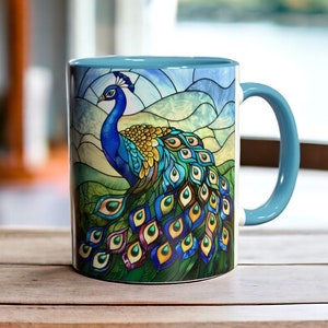 Peacock Coffee Mug, Stained Glass Peacock Mug, Ceramic Peacock Cup, Bird Themed Gift, Artistic Bird Mug, Unique Peacock Lover Gift