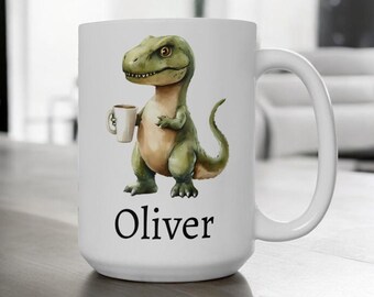 Mug dinosaure personnalisé, tasse à café T Rex nom personnalisé, cadeau dinosaure mignon, tasse en céramique dinosaure drôle, cadeau pour lui, tasse dinosaure pour enfants