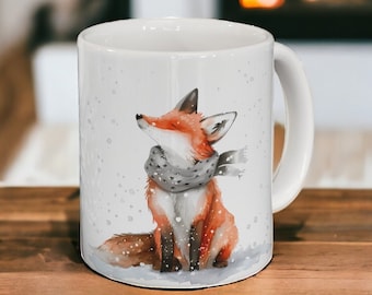 Winter Fuchs Kaffeetasse, Keramik Fuchs Tasse 11 Unzen, Winter Kaffeetasse, Schneefuchs Tasse, Waldtier Tasse, Waldtier Geschenk, Fuchs Geschenk