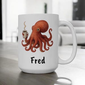 Personalized Octopus Coffee Mug, 11oz 15oz Custom Octopus Mug Name, Funny Sea Creature Coffee Cup,Nautical Ocean Lover Gift, Octopus Gift