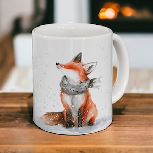 Winter Fox Coffee Mug, Ceramic Fox Mug 11oz, Winter Themed Coffee Cup, Snowy Fox Cup, Woodland Animal Mug, Forest Animal Gift, Fox Gift