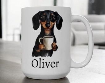 Personalised Dachshund Mug, Ceramic Wiener Dog Coffee Mug 11oz 15oz, Name Mug, Custom Sausage Dog Mug, Dachshund Gift, Custom Coffee Cup