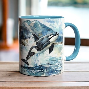 Orca Whale Coffee Mug, Ocean Lover Gift, Marine Wildlife Cup, Killer Whale Ceramic Mug 11oz, Nautical Decor Drinkware, Orca Whale Lover Gift