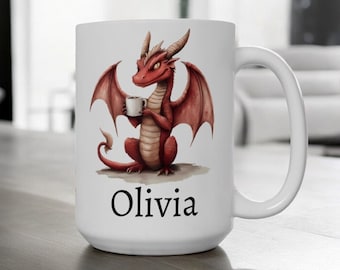 Gepersonaliseerde drakenmok, koffiemok aangepaste naam, grappig drakencadeau, mok drakenliefhebber, fantasiemok, schattige drakenkop, DnD-cadeau