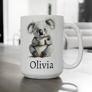 Personalized Koala Mug, Ceramic Koala Coffee Mug with Name 11oz 15oz, Custom Name Mug, Cute Koala Gift, Custom Coffee Cup, Name Gift