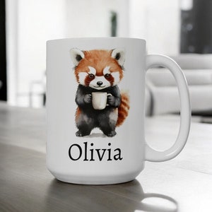 Personalized Red Panda Mug, Ceramic Red Panda Coffee Mug 11oz 15oz, Custom Name Mug, Cute Red Panda Gift, Custom Coffee Cup, Name Gift