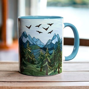 Mountain Landscape Mug, Forest Nature Coffee Cup, Scenic Outdoors Mug, Adventure Lover Gift, 11oz Ceramic Rustic Coffee Mug, Cabin Mug Gift