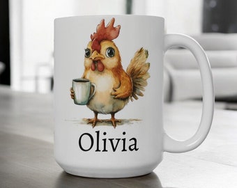 Tazza con pollo, tazza da caffè con nome personalizzato, regalo divertente con pollo, tazza da fattoria, regalo per gli amanti dei polli, tazza con simpatico animale da fattoria, tazza in ceramica