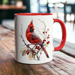 Red Cardinal Mug, Ceramic Bird Coffee Mug, Cardinal Bird Mug, Bird Cup, Cardinal Coffee Mug, Bird Lovers Gift, Bird Enthusiast Gift