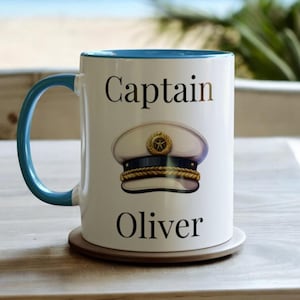 Custom Boat Captain Mug, Personalized 11oz Ceramic Boat Coffee Mug, Captain Hat Name Gift, Boat Lovers Gift, Unique Boat Captain Gift