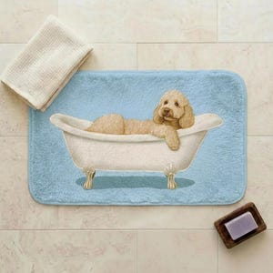Goldendoodle Badematte, niedlicher Hund Badezimmer Teppich, flauschiger Welpen Bad Dekor, gemütliches Geschenk für Tierliebhaber, Hund-Thema Badteppich, einzigartige ästhetische Hundematte