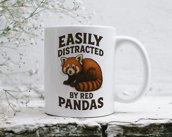 Red Panda Mug 11oz, Cute Wildlife Coffee Cup, Funny Animal Lover Gift, Easily Distracted by Red Pandas Mug, Adorable Ceramic Panda Tea Mug