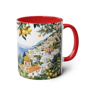 Mok Positano Italië, koffiekopje Amalfikust 11oz, mediterrane reiscadeau, mok citroenkunst, kustlandschap koffiemok natuur Italiaans cadeau afbeelding 9