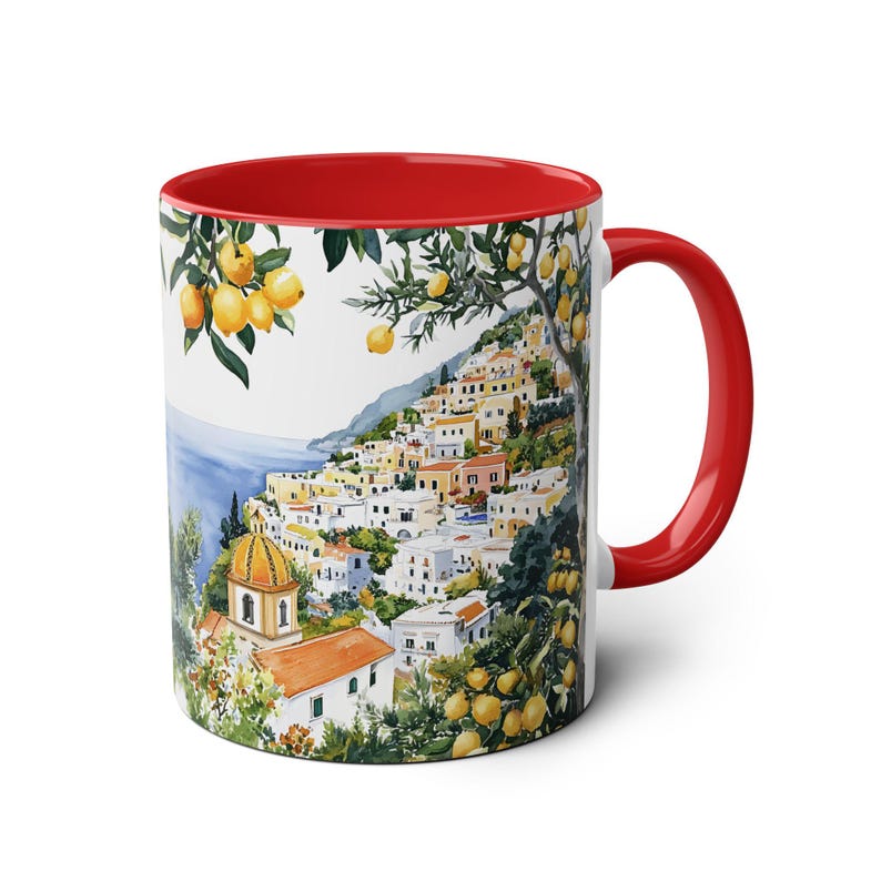 Mok Positano Italië, koffiekopje Amalfikust 11oz, mediterrane reiscadeau, mok citroenkunst, kustlandschap koffiemok natuur Italiaans cadeau afbeelding 9