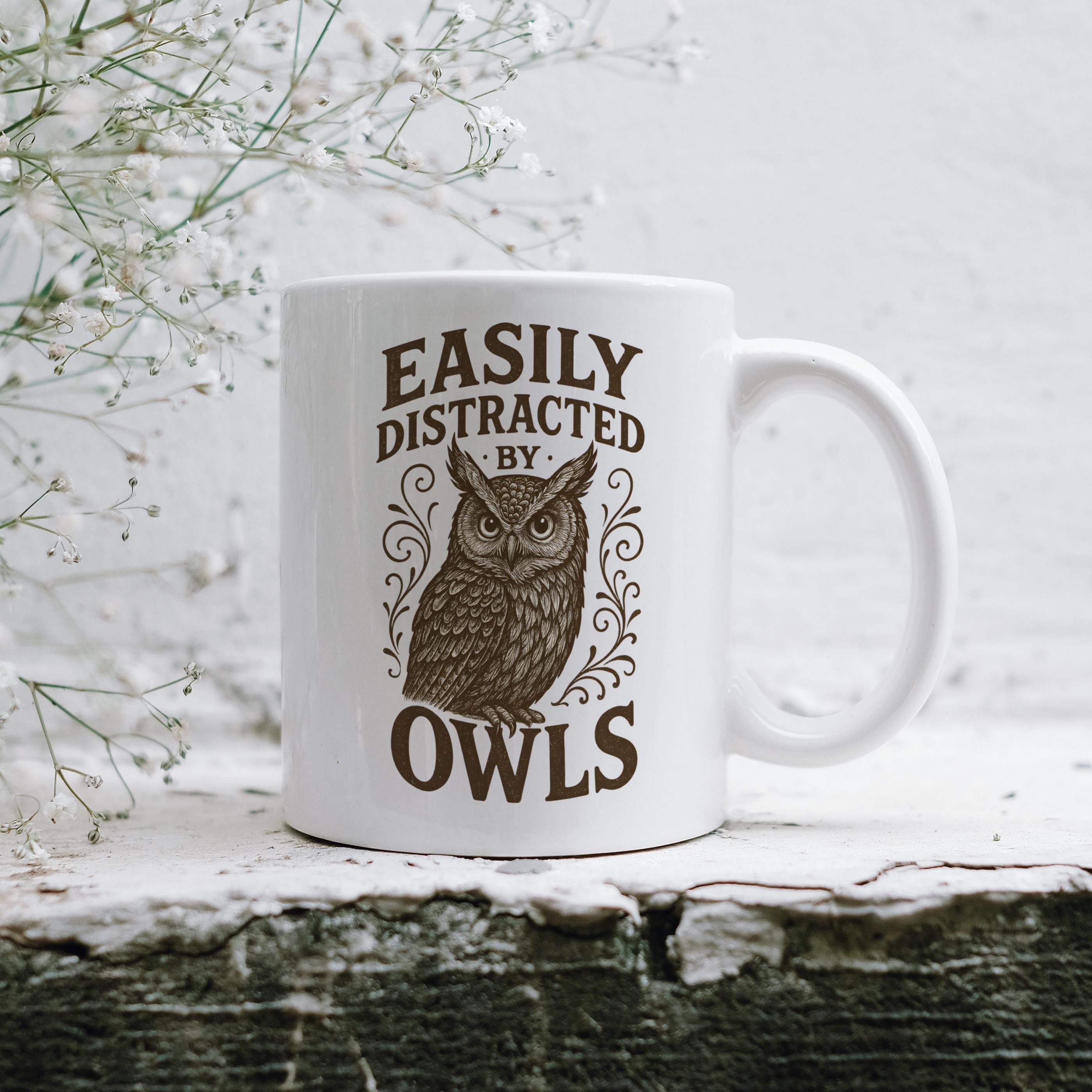 Easily Distracted by Owls Mug, Owl Lover Gift, Birdwatching Coffee Cup, Nature Bird Mug, Funny Wildl