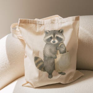 Raccoon Tote Bag, Cute Animal Canvas Tote, Eco Reusable Grocery Bag, Woodland Animal Gift, Funny Raccoon Shopper Bag, Raccoon Lovers Gift