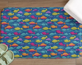 Tappetino da bagno con pesci colorati, tappeto con pesci tropicali, decorazione per il bagno a tema oceano, tappetino da bagno carino, decorazione nautica, decorazione che stimola la dopamina, regalo per gli amanti dei pesci
