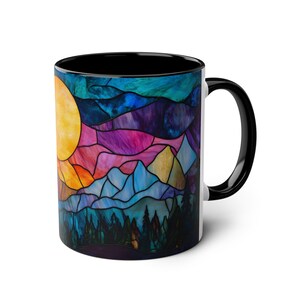 Stained Glass Sunset Mug, Colorful Mountain Coffee Mug, Vibrant Nature Art Mug, Unique Tea Cup Gift, Accent Mug, Wilderness Coffee Cup image 2