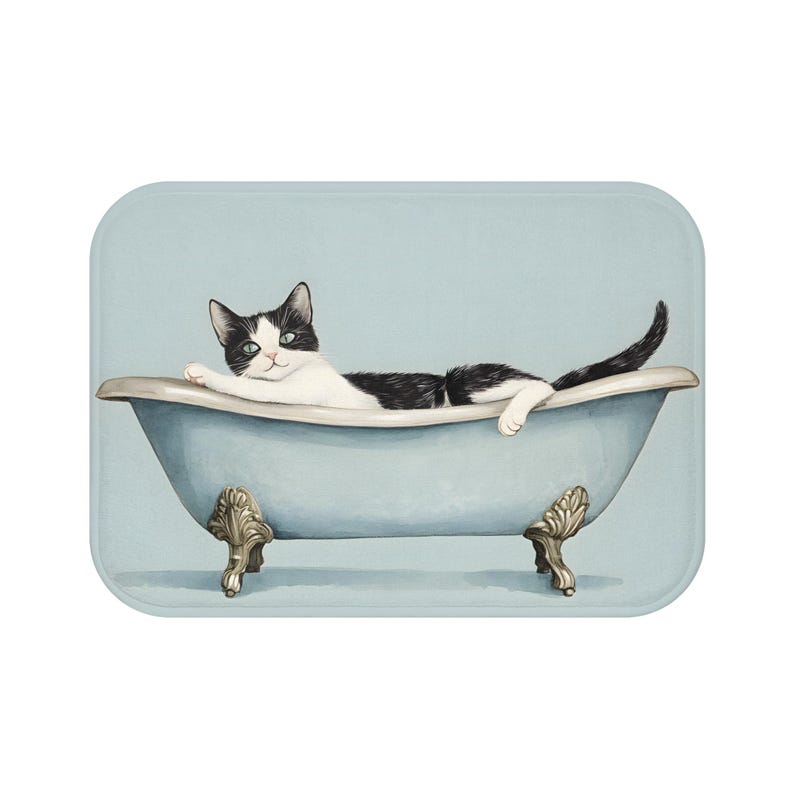Tapis de bain chat, tapis de salle de bain animaux mignons, cadeau drôle d'amant de chat, tapis de douche fantaisiste de décoration de chaton antidérapant, accent unique de salle de bain confortable pour chat image 7