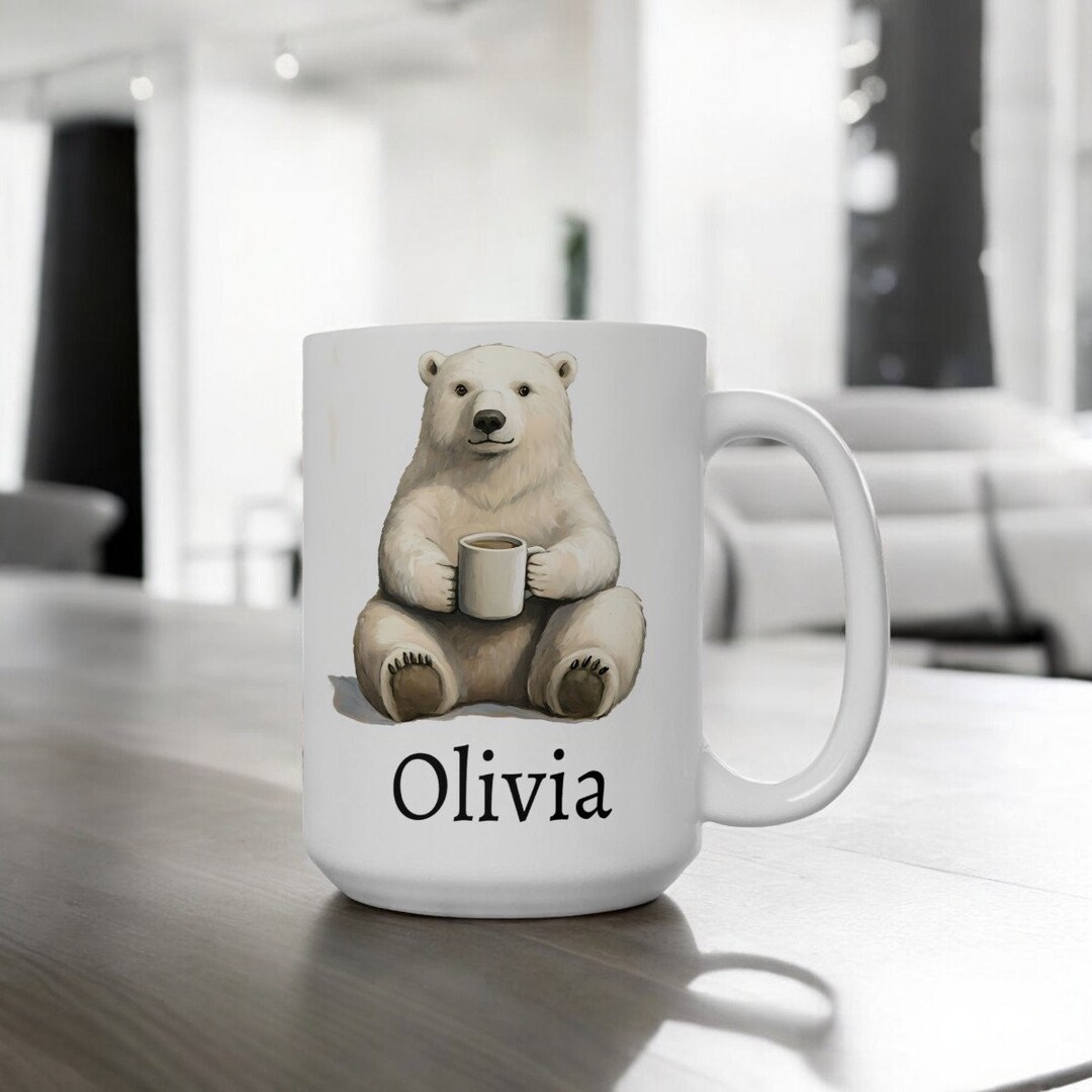 Custom Arctic Landscape Coffee Mug - Personalized Name With Polar Bear & Northern Lights, 11oz Or 15oz Ceramic, Gift For Her - View #6
