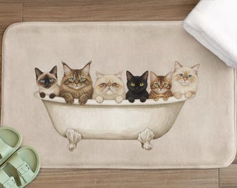 Katzen Badematte, lustige Katze Badezimmer Teppich, niedliches Haustier Dekor für Katzenliebhaber, rutschfeste Kitty Matte, gemütlicher Bodenteppich, wunderliches Katzengeschenk, schrullige Katzenmatte
