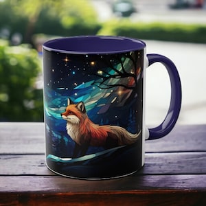 Starry Night Fox Mug - Winter Woodland Ceramic Cup in Stained Glass Design, Fox Coffee Cup, Starry Sky Mug, Forest Animal Mug, Fox Gift image 10