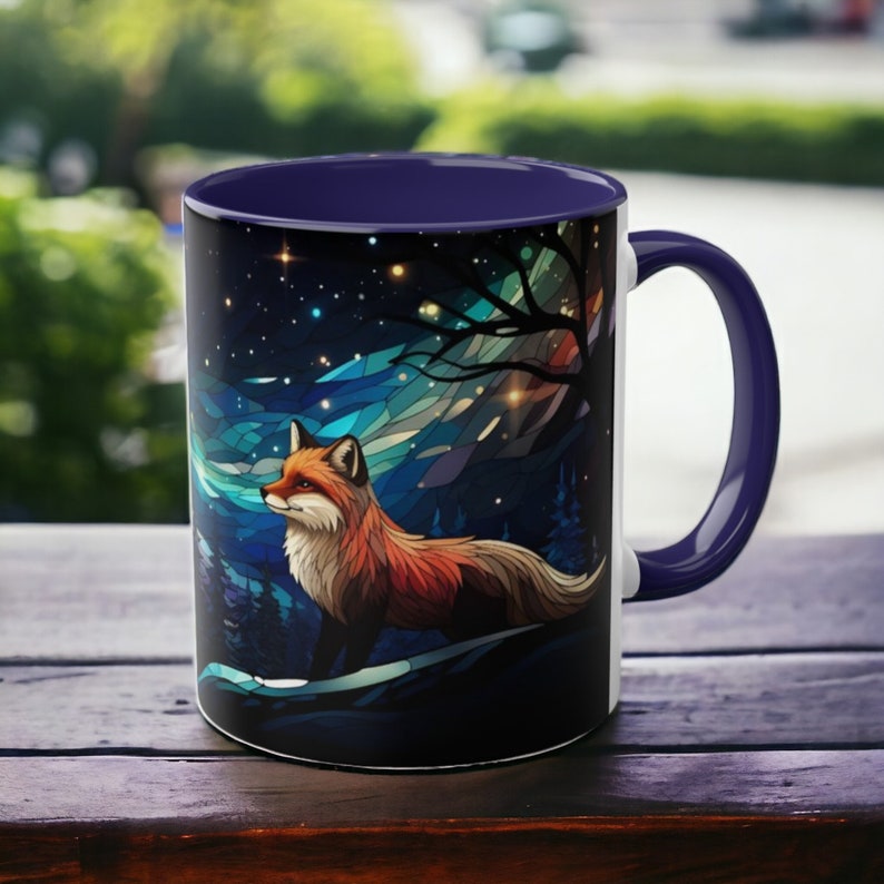 Starry Night Fox Mug - Winter Woodland Ceramic Cup in Stained Glass Design, Fox Coffee Cup, Starry Sky Mug, Forest Animal Mug, Fox Gift image 10