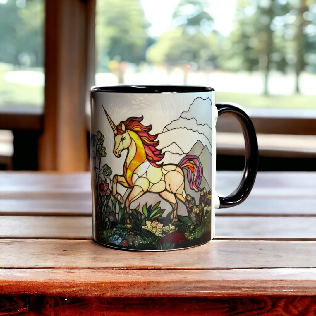 ステンドグラス ユニコーン マグカップ、ファンタジー コーヒーカップ