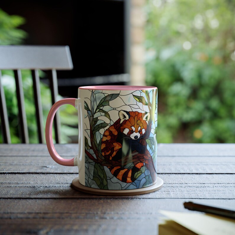 Taza de panda rojo de 325 ml, taza de café con diseño de animales salvajes, regalo para amantes del panda rojo, vajilla con diseño de animales en vidrieras, taza estilo cottagecore, regalo único con temática animal. imagen 10