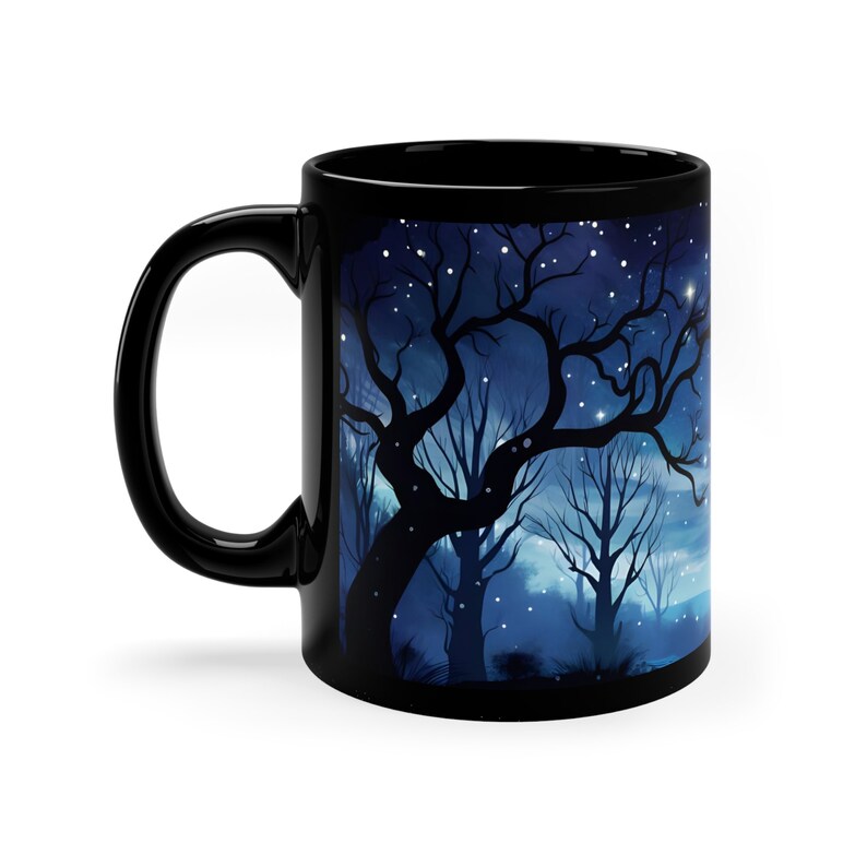 Night Sky Mug, Starry Night Coffee Mug, Celestial Forest Mug, Moonlit Tree Mug, Dark Aesthetic Gift for Stargazers image 4