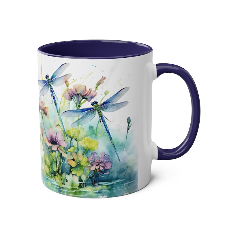 Dragonfly Watercolor Mug, Floral Ceramic Coffee Mug, Dragonfly Gift, Botanical Garden Mug, Nature Lover Gift, Gift for Her, Cottagecore Mug image 3