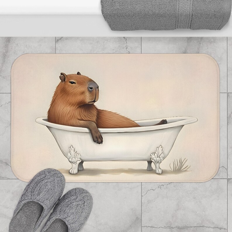 Capybara Bath Mat, Funny Capybara in Bathtub, Cute Bath Mat, Whimsical Bathroom Rug, Capybara Gift, Animal Lover Bathroom Decor, Unique Gift image 7