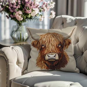 Highland Cow Pillow, Rustic Farmhouse Cushion, Realistic Cow Print Decor, Country Home Accent, Cozy Western Throw Pillow, Animal Lover Gift