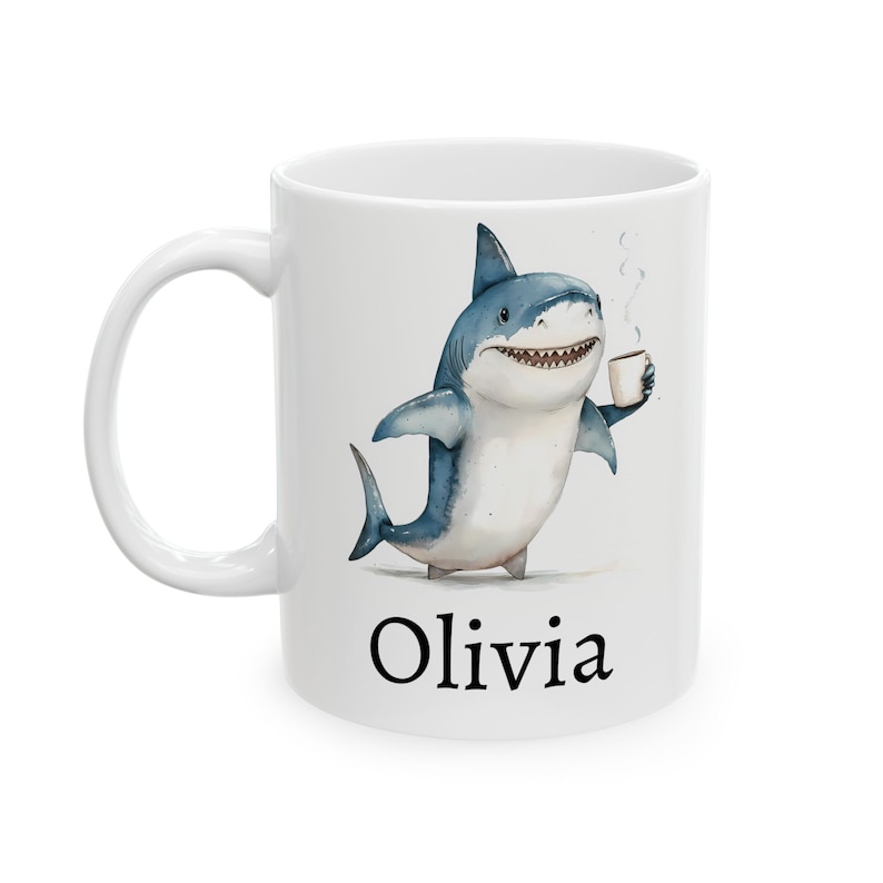 Personalized Shark Mug, Ceramic Shark Coffee Mug 11oz 15oz, Custom Name Mug, Shark Cup, Cute Shark Gift, Custom Coffee Cup, Name Gift image 7
