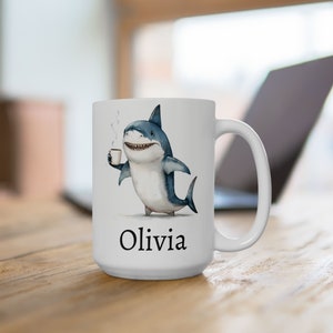 Personalized Shark Mug, Ceramic Shark Coffee Mug 11oz 15oz, Custom Name Mug, Shark Cup, Cute Shark Gift, Custom Coffee Cup, Name Gift image 4