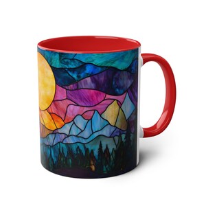 Stained Glass Sunset Mug, Colorful Mountain Coffee Mug, Vibrant Nature Art Mug, Unique Tea Cup Gift, Accent Mug, Wilderness Coffee Cup image 9