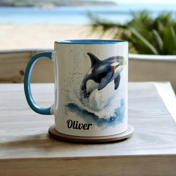 Personalized Orca Whale Mug, Ceramic Killer Whale Coffee Cup 11oz