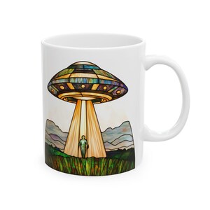 UFO-kaffemugg, UFO-mugg i målat glas 340 ml, kaffekopp med alien-tema, rymdkopp, alien-present, sci-fi-mugg, present till sci-fi-älskare, UFO-present bild 3