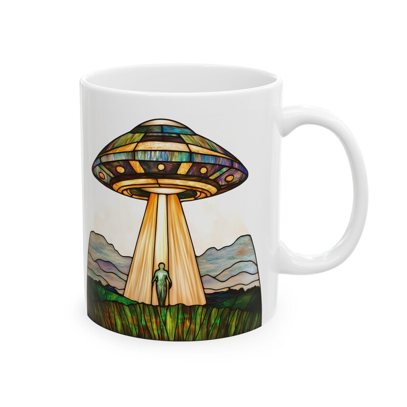 UFO-kaffemugg, UFO-mugg i målat glas 340 ml, kaffekopp med alien-tema, rymdkopp, alien-present, sci-fi-mugg, present till sci-fi-älskare, UFO-present bild 3
