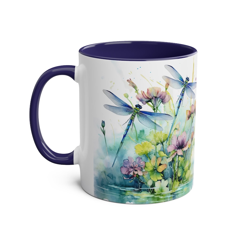 Dragonfly Watercolor Mug, Floral Ceramic Coffee Mug, Dragonfly Gift, Botanical Garden Mug, Nature Lover Gift, Gift for Her, Cottagecore Mug image 2