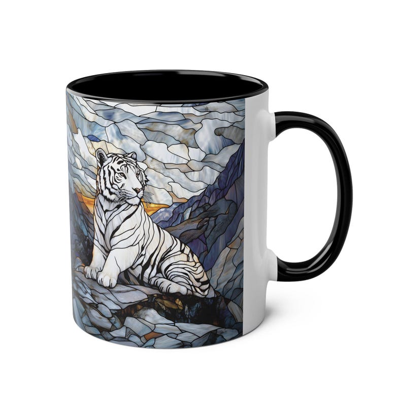 Taza Tigre Blanco de 325 ml, Taza de café con diseño de majestuoso felino, Taza de cerámica con diseño de vida silvestre, Taza con diseño de tigre de Bengala, Regalo para amantes de los animales, Taza única con diseño de naturaleza imagen 4