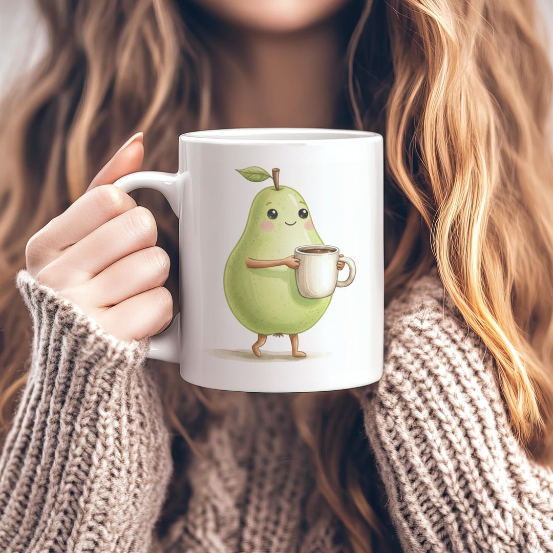 Pear Mug, Cute Pear Coffee Mug, Funny Fruit Mug, Kawaii Food Mug, Vegan ...