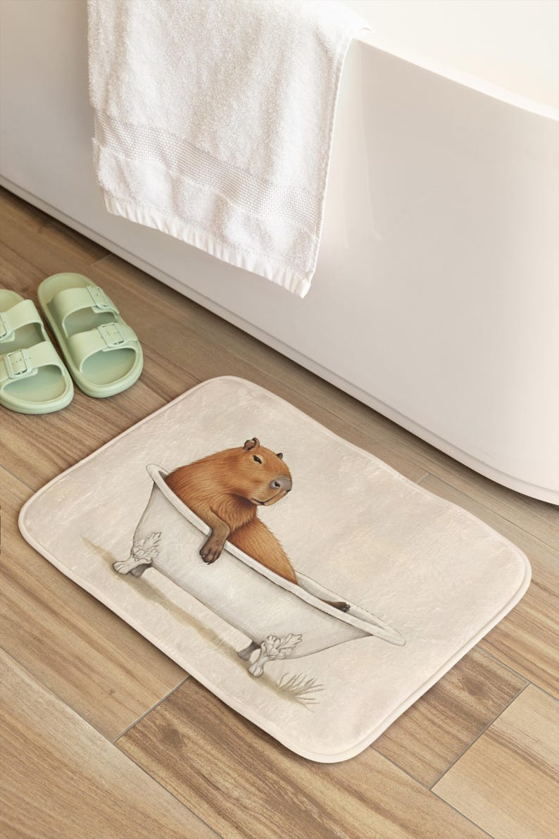Capybara Bath Mat, Funny Capybara in Bathtub, Cute Bath Mat, Whimsical Bathroom Rug, Capybara Gift, Animal Lover Bathroom Decor, Unique Gift image 5