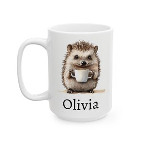 Personalized Hedgehog Mug, Ceramic Hedgehog Coffee Mug 11oz 15oz, Custom Name Mug, Cute Hedgehog Gift, Custom Coffee Cup, Name Gift image 2