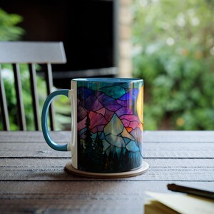 Stained Glass Sunset Mug, Colorful Mountain Coffee Mug, Vibrant Nature Art Mug, Unique Tea Cup Gift, Accent Mug, Wilderness Coffee Cup image 6