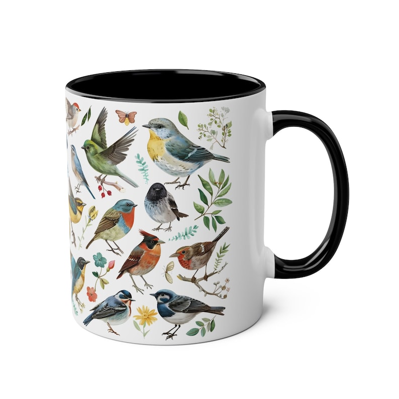 Ceramic Bird Mug, Bird Coffee Cup, Hummingbird Songbirds Artistic Mug, Mug with Birds, Bird Cup, Bird Lover Gift, Birdwatcher Mug image 4