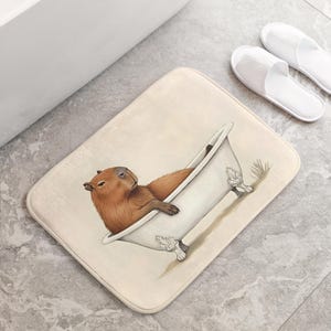 Capybara Bath Mat, Funny Capybara in Bathtub, Cute Bath Mat, Whimsical Bathroom Rug, Capybara Gift, Animal Lover Bathroom Decor, Unique Gift image 3