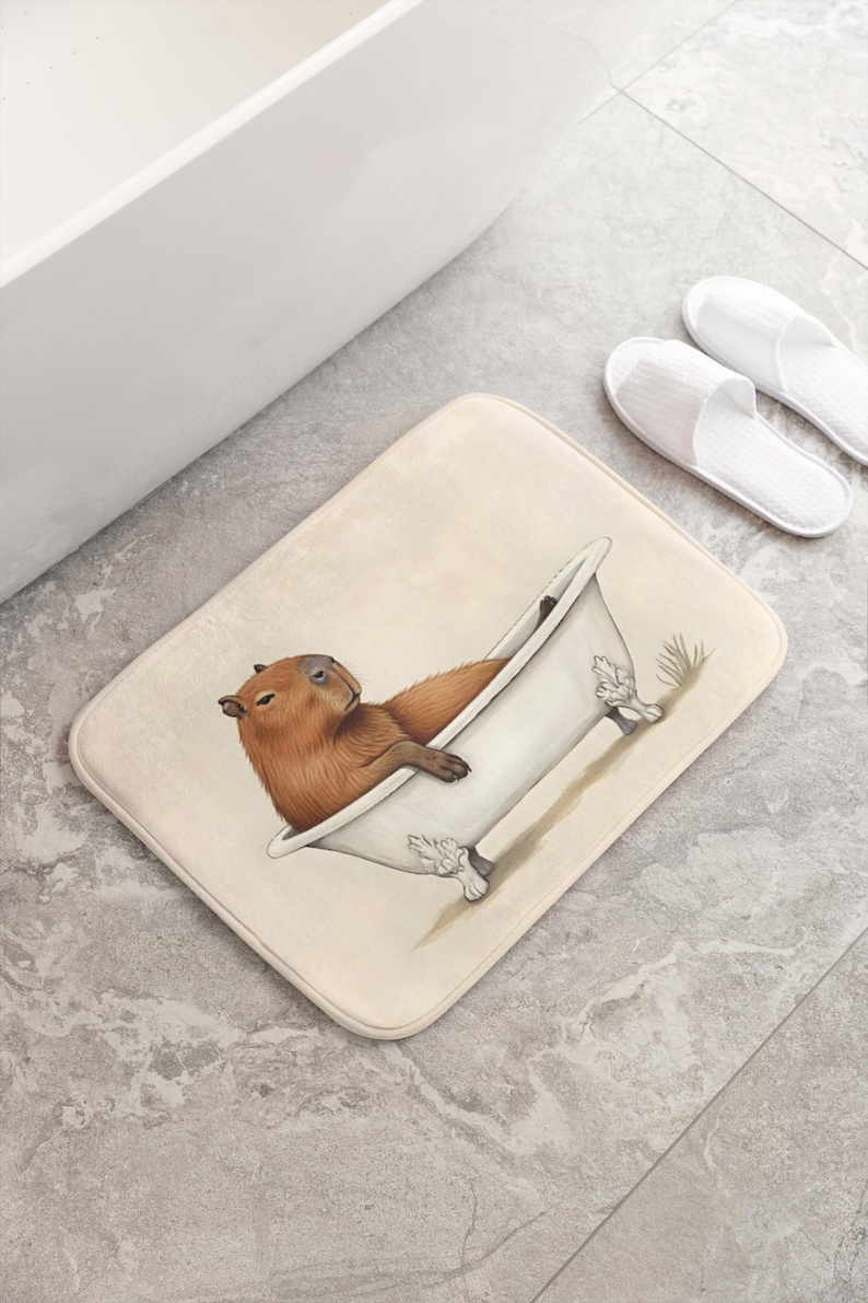 Capybara Bath Mat, Funny Capybara in Bathtub, Cute Bath Mat, Whimsical Bathroom Rug, Capybara Gift, Animal Lover Bathroom Decor, Unique Gift image 3