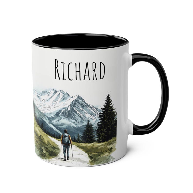 Personalized Hiker Mug, Custom Name Ceramic Hiking Coffee Mug, Mountain Landscape Tea Cup, Personalised Gift for Hikers & Nature Lovers image 4