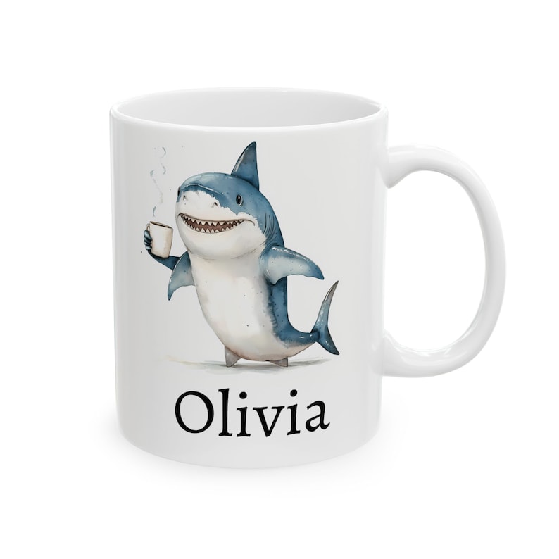 Personalized Shark Mug, Ceramic Shark Coffee Mug 11oz 15oz, Custom Name Mug, Shark Cup, Cute Shark Gift, Custom Coffee Cup, Name Gift image 8